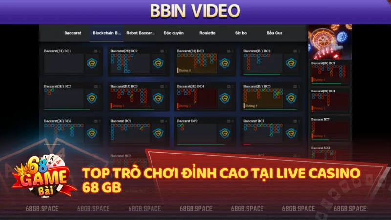 Top trò chơi đỉnh cao tại Live Casino 68 GB