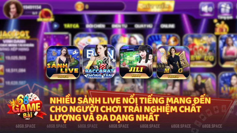 Live Casino 68 Game Bài hợp tác với nhiều sảnh live nổi tiếng để mang đến cho người chơi những trải nghiệm chất lượng và đa dạng nhất.