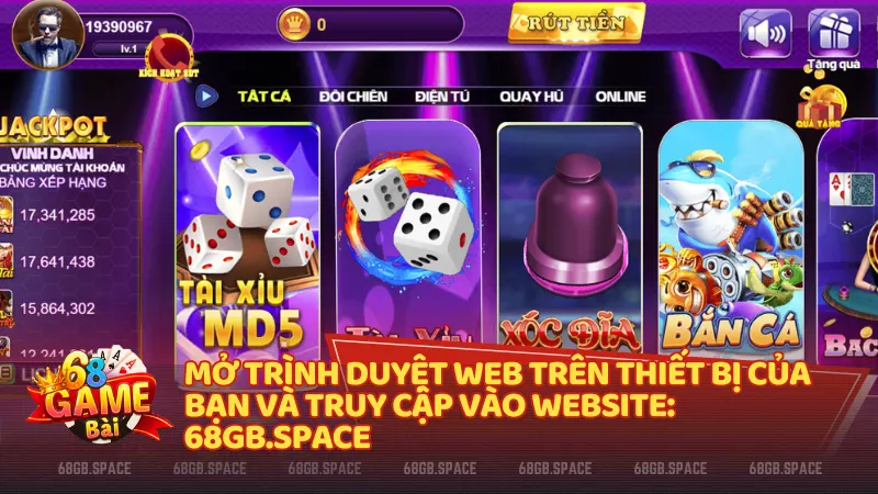 Các bước đăng nhập 68 Game Bài qua trang 68gb.space